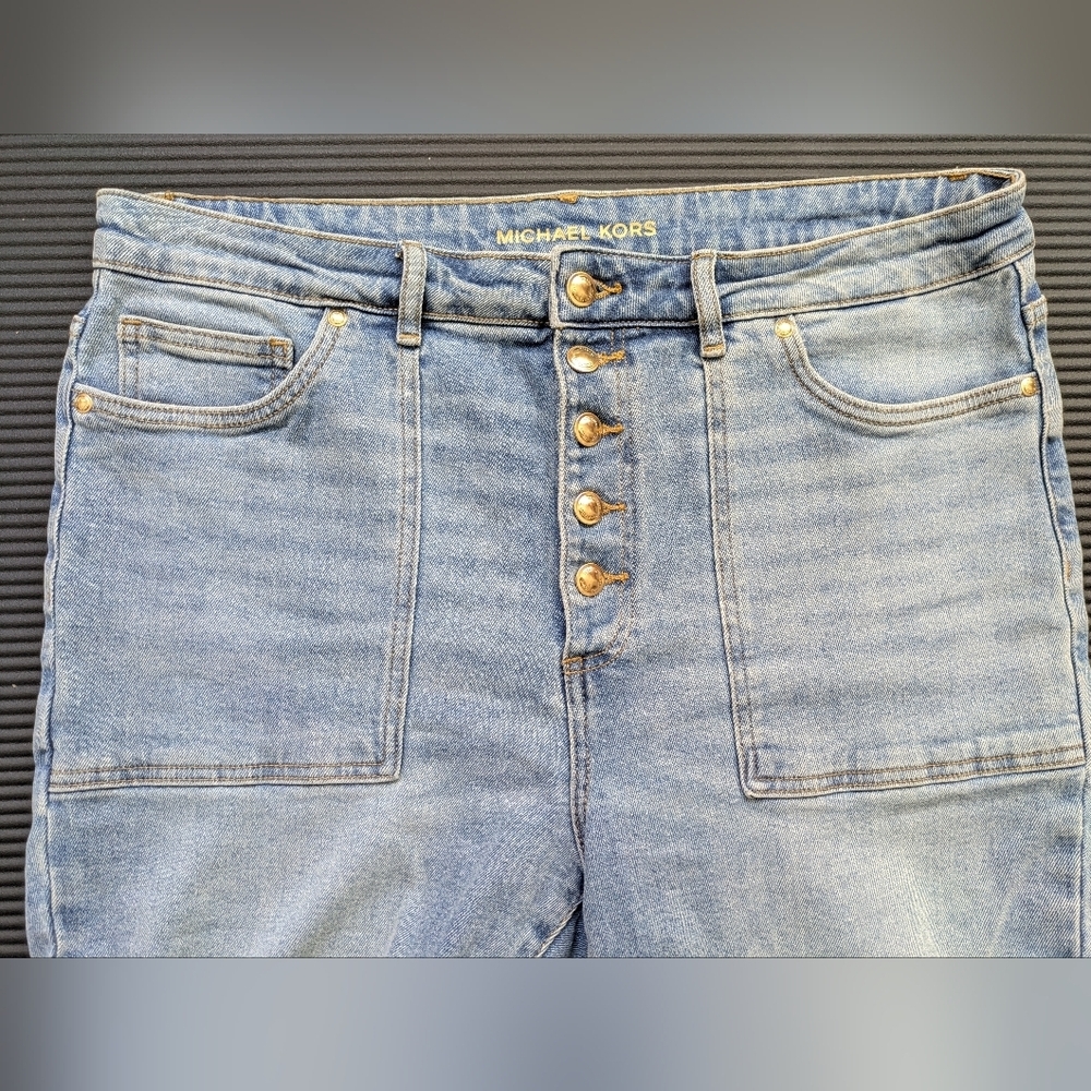 Michael Kors Women's Selma Flare High Rise Blue Jeans Slim Through Hip Sz 14 - Picture 2 of 15